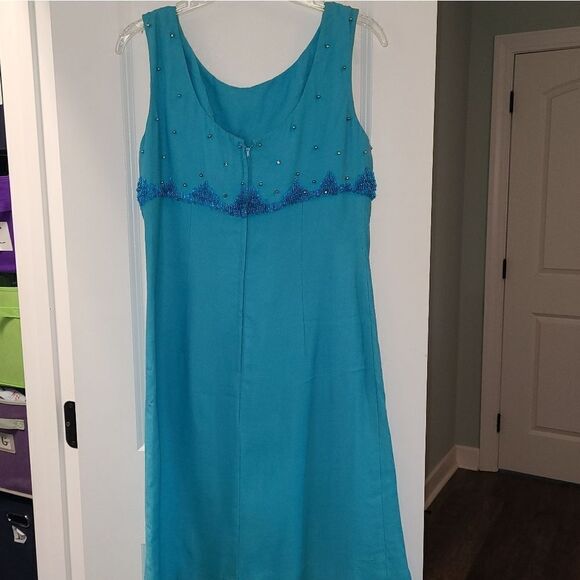 Vintage Teal R&K Originals Beaded Sheath Dress - Picture 3 of 11
